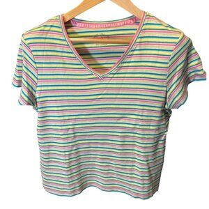 White Stag Multicolor V Neck Short Sleeved Top Sz M